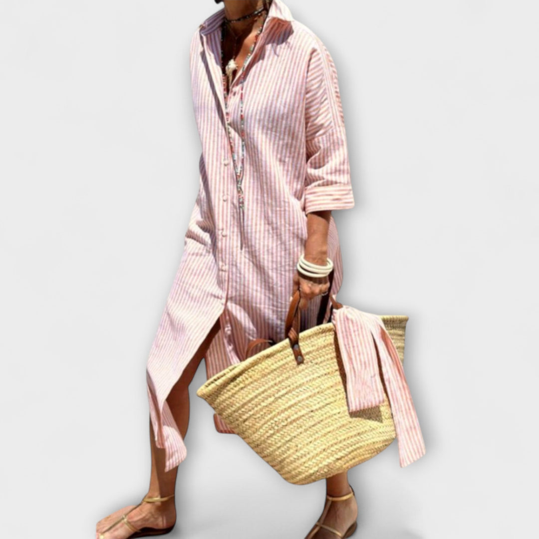 Elodie - Stylish Striped Button-Up Shirt Dress