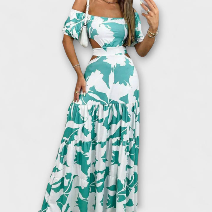 Arden - Chic Midi Dress with Unique Irregular Grain Cut-Out Design