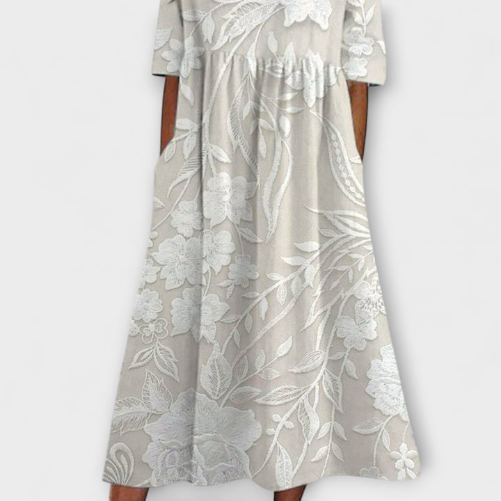 Dovie - Classic Long Floral Dress with 3/4 Sleeves