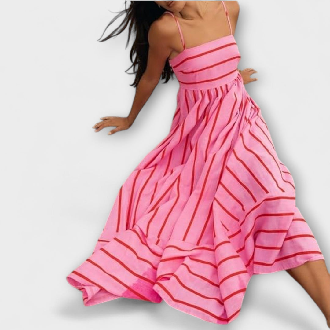 Elsie - Women's Striped Maxi Dress with Slash Neck