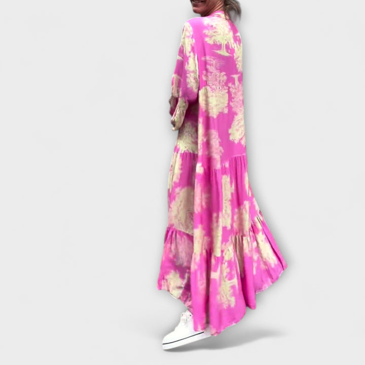 Giavanna - Printed Long Dress with Casual Flared Sleeves