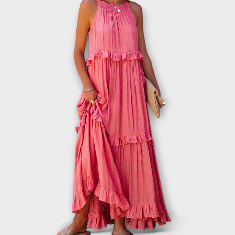 Delilah - Chic Halter Neck Dress with Ruffle Trim