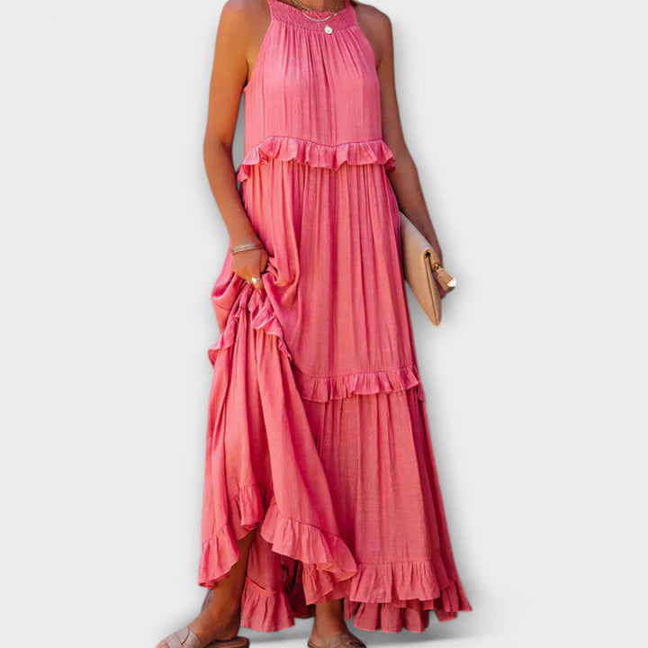 Delilah - Chic Halter Neck Dress with Ruffle Trim