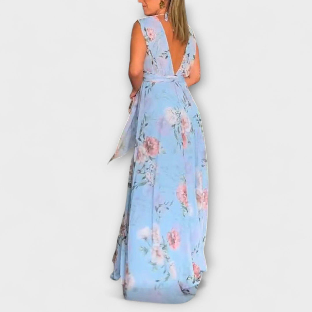 Gia - Floral Print Sleeveless Maxi Dress with Split Hem