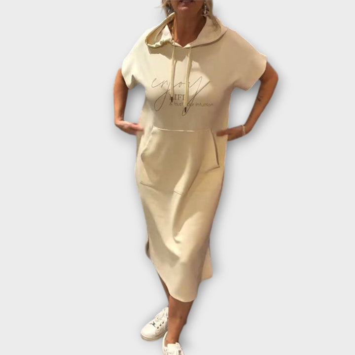 Parker - Hooded Pullover Dress with Casual Letter Print