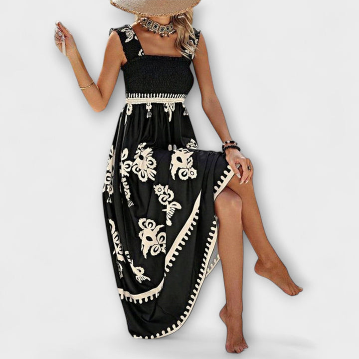 Valentina - Stylish Square Neck Sleeveless Printed Beach Dress