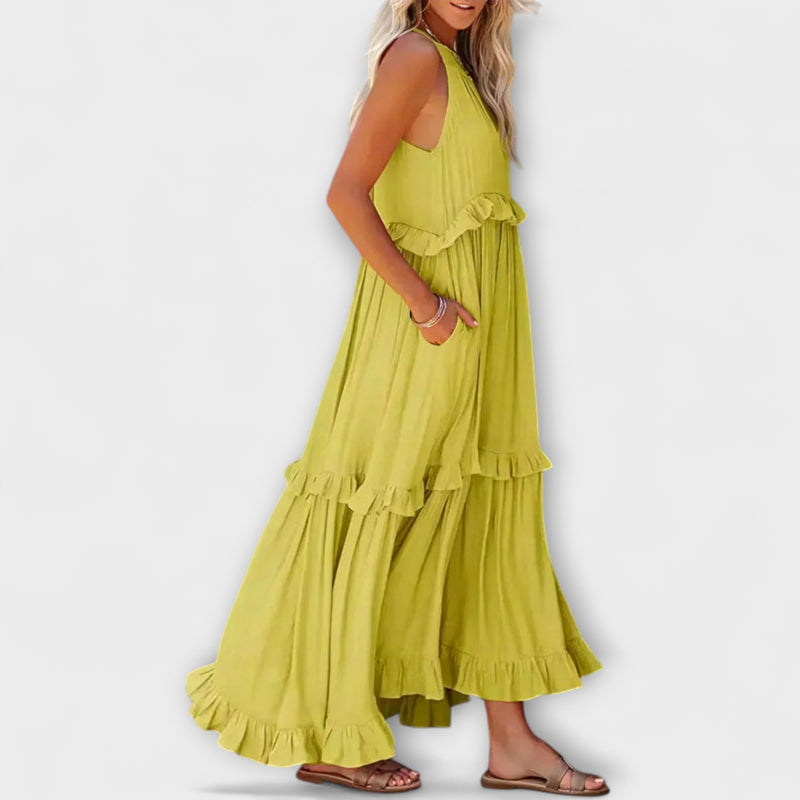 Delilah - Chic Halter Neck Dress with Ruffle Trim