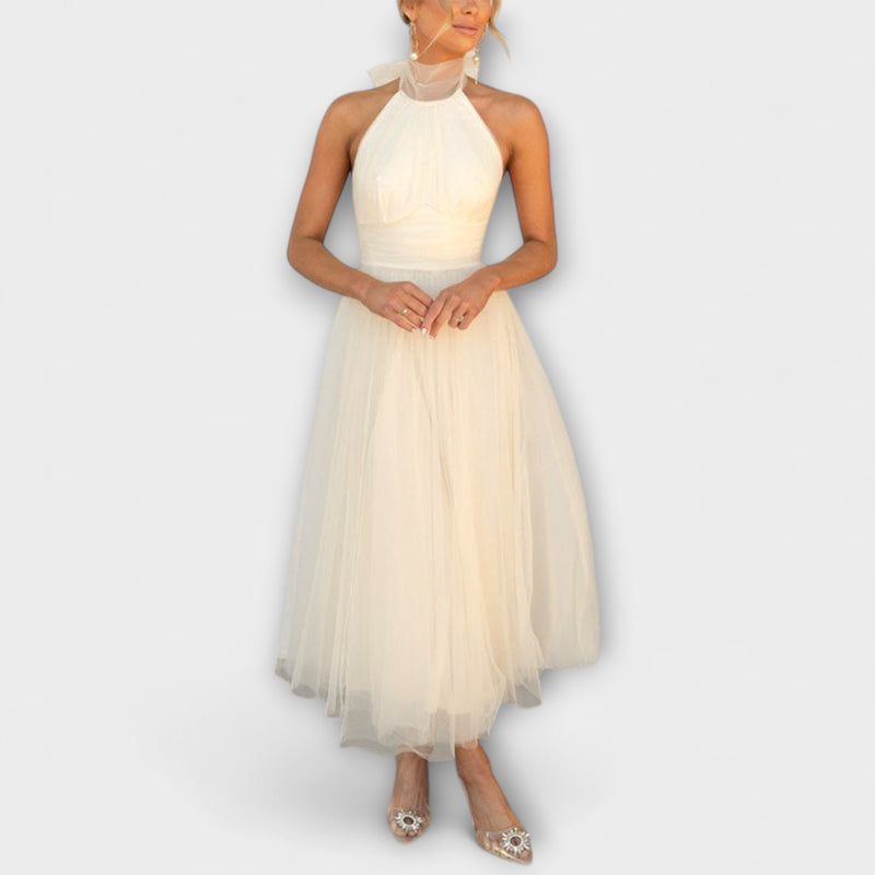 Pearlina - Elegant High Neck Mesh Dress