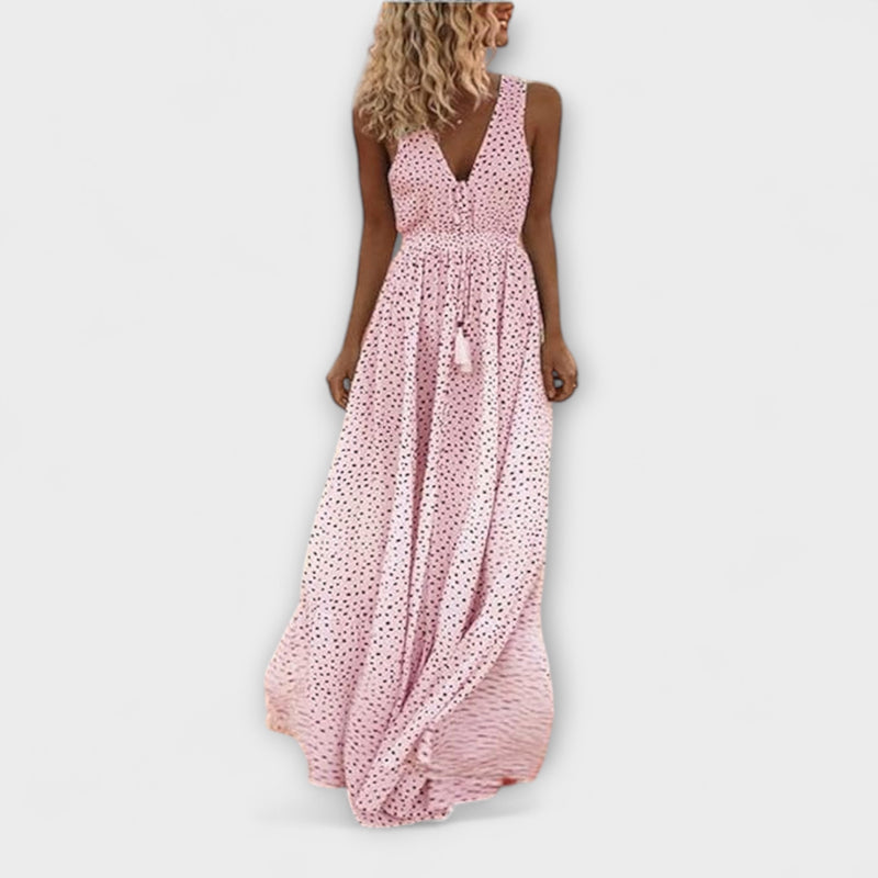 Ismena - Bohemian Polka Dot Maxi Dress