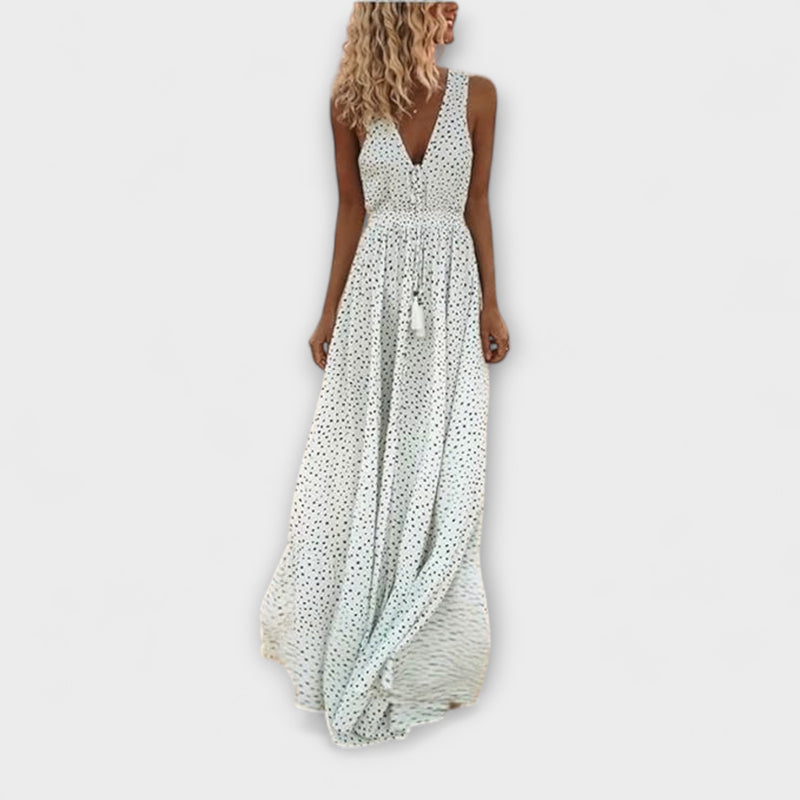Ismena - Bohemian Polka Dot Maxi Dress