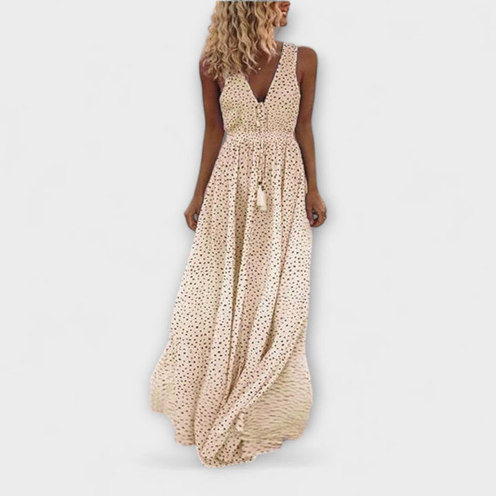 Ismena - Bohemian Polka Dot Maxi Dress
