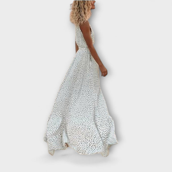Ismena - Bohemian Polka Dot Maxi Dress