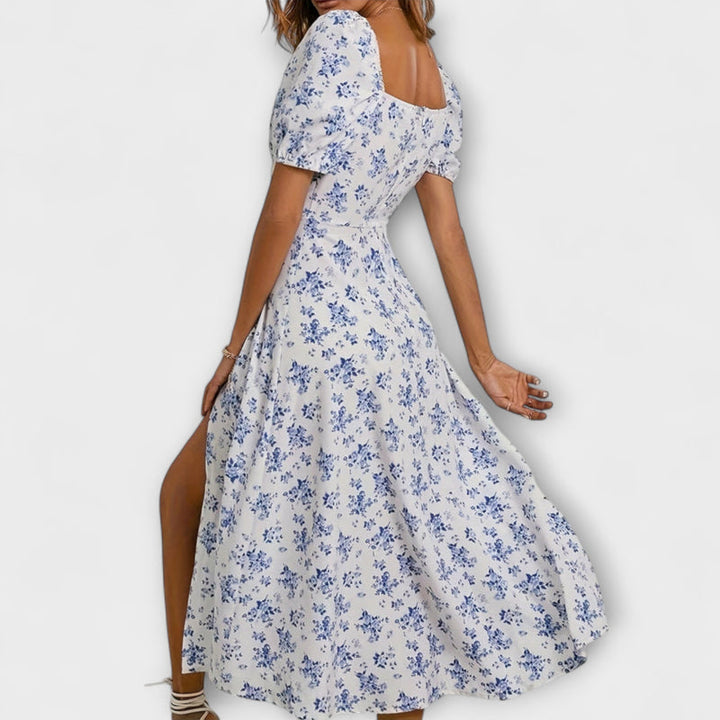 Calyx - Floral Print Puff Sleeve Dress with Artistic Flair
