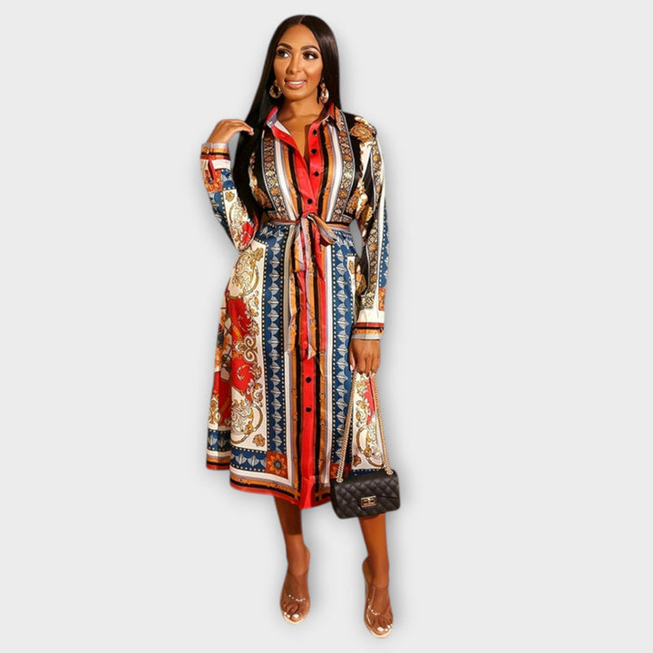 Marigold - Long Sleeve Mid-Calf Shirt Dress