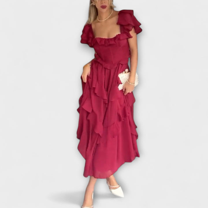 Quinlan - Chic High-Waisted Dress Featuring Delicate Lace Trim