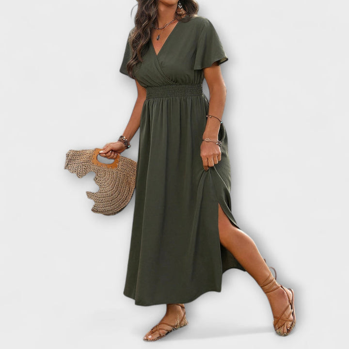 Margo - Maxi Dress with Short Flare Sleeves and Side Split