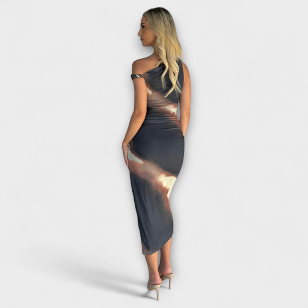 Terra - Stylish Off-Shoulder Midi Dress with Side Split