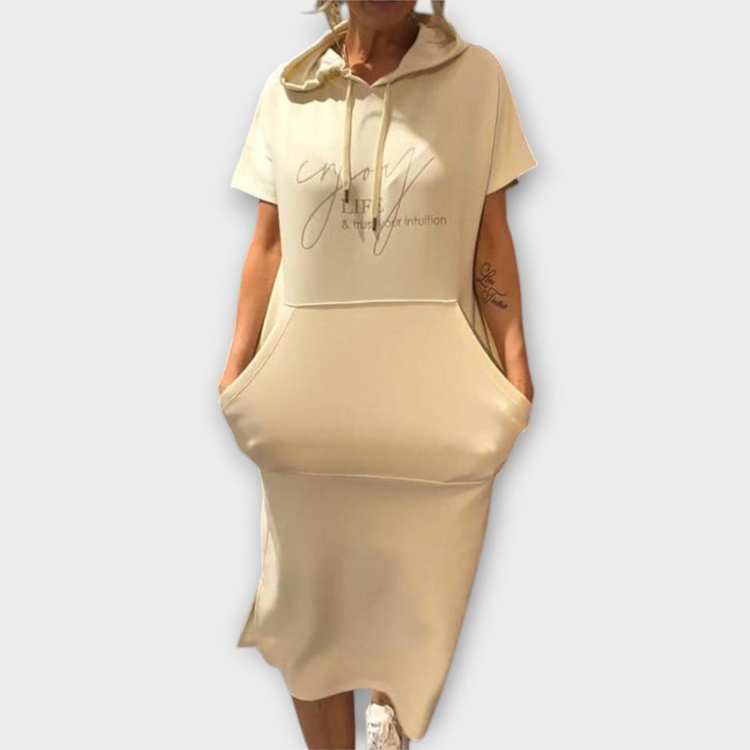 Parker - Hooded Pullover Dress with Casual Letter Print