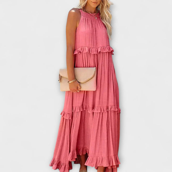 Delilah - Chic Halter Neck Dress with Ruffle Trim