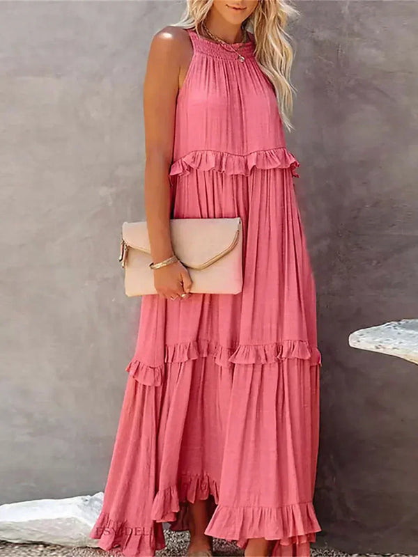 Delilah - Chic Halter Neck Dress with Ruffle Trim
