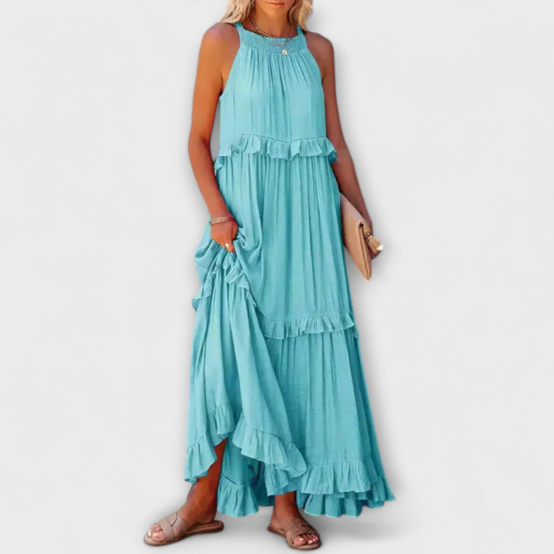 Delilah - Chic Halter Neck Dress with Ruffle Trim