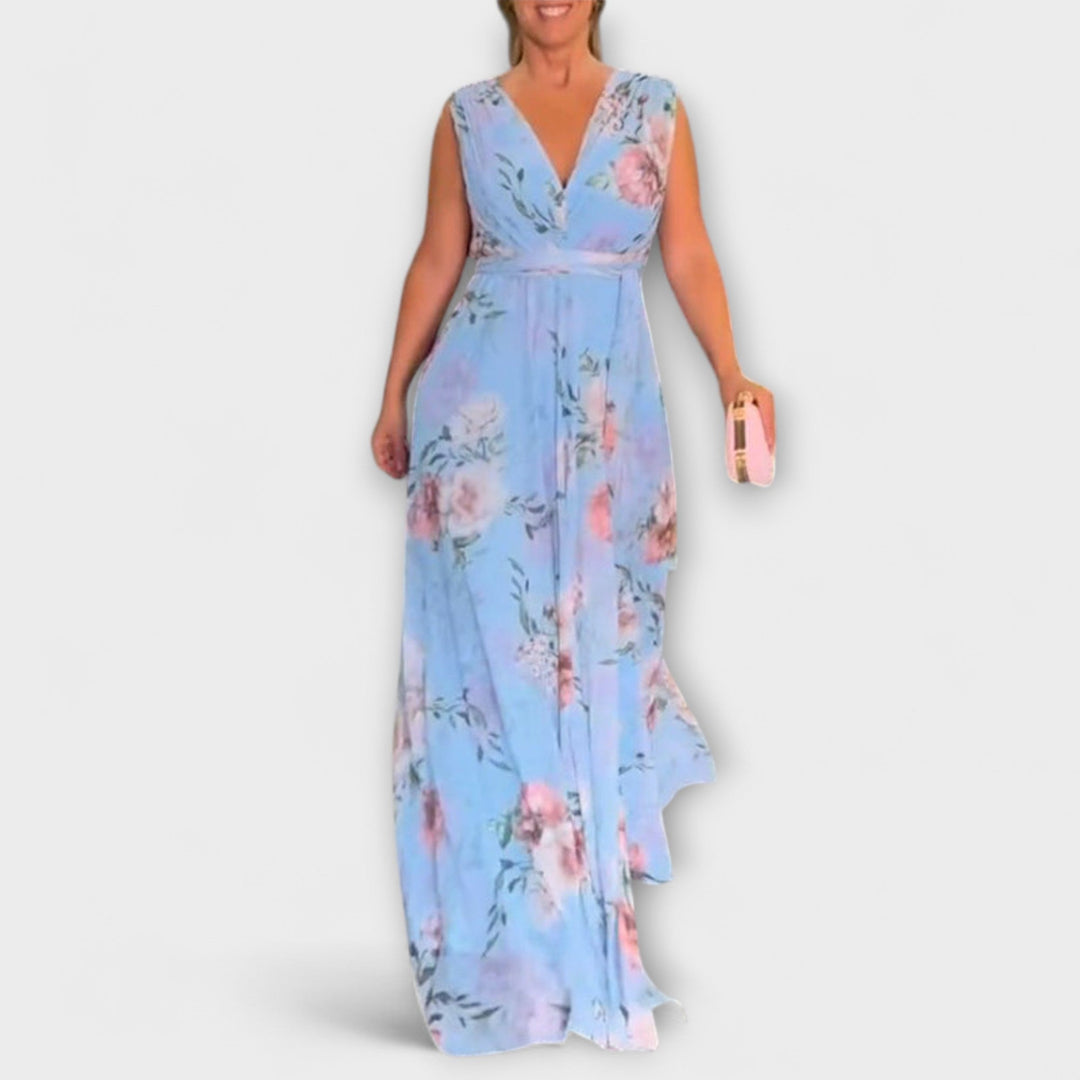 Gia - Floral Print Sleeveless Maxi Dress with Split Hem