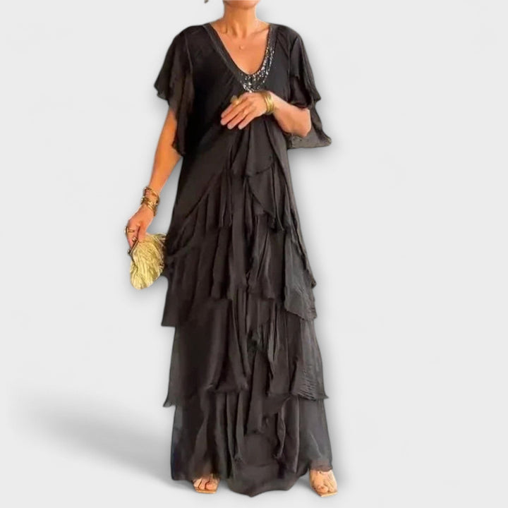 Blaise - V-Neck Maxi Dress with Ruffled Short Sleeves