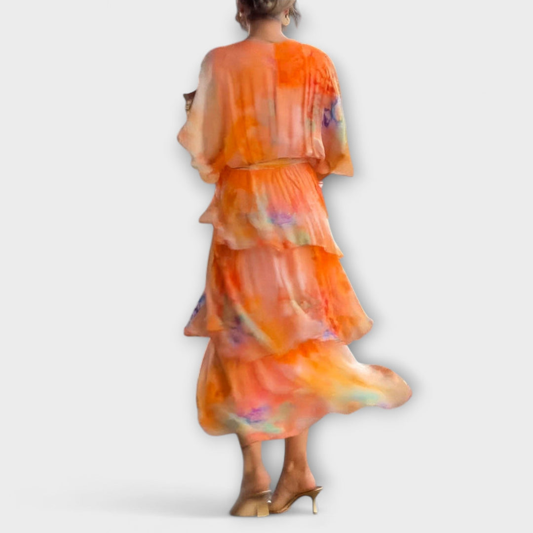 Nysa - Tiered Chiffon Dress with Spring Floral Print