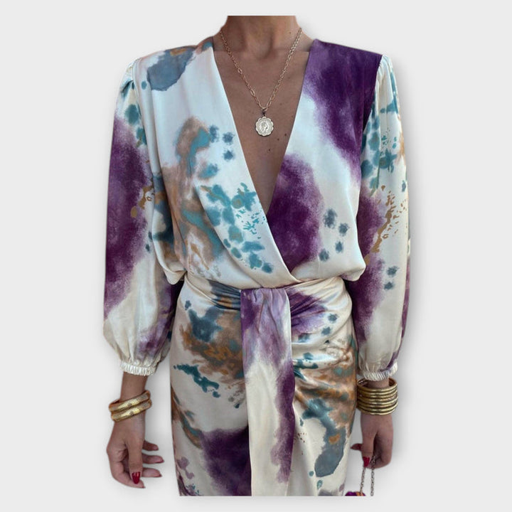 Davina - Chic V-Neck Long Sleeve Split Maxi Dress