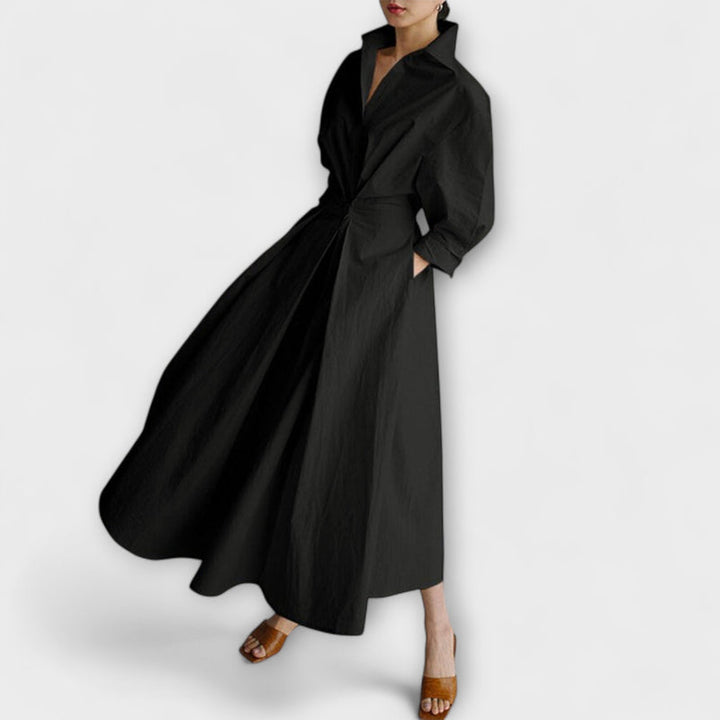 Brynn - Stylish A-Line Swing Dress with Polo Collar