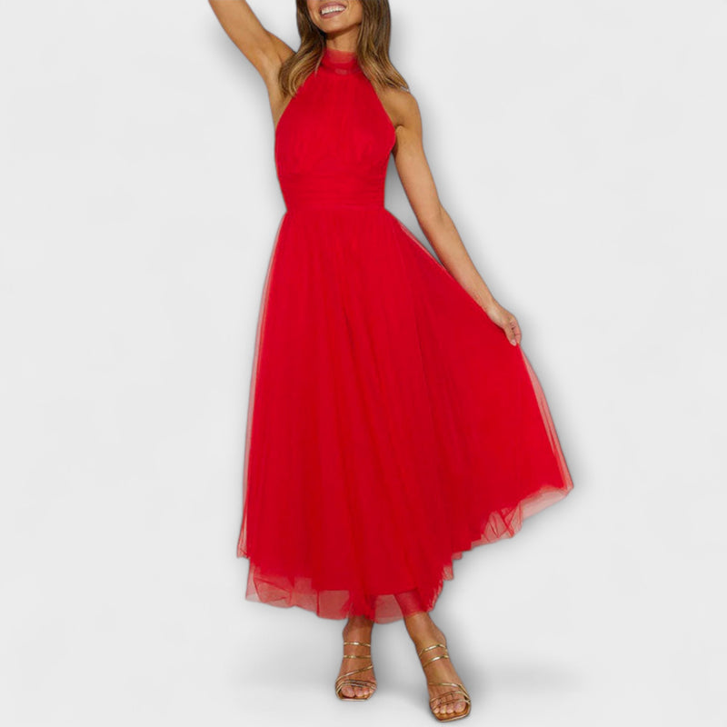 Pearlina - Elegant High Neck Mesh Dress
