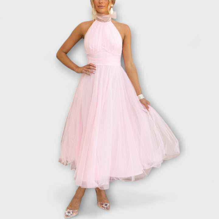 Pearlina - Elegant High Neck Mesh Dress