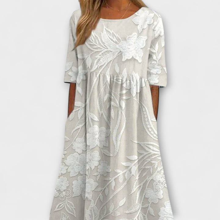 Dovie - Classic Long Floral Dress with 3/4 Sleeves