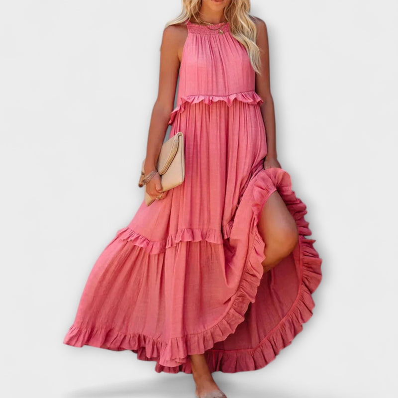 Delilah - Chic Halter Neck Dress with Ruffle Trim