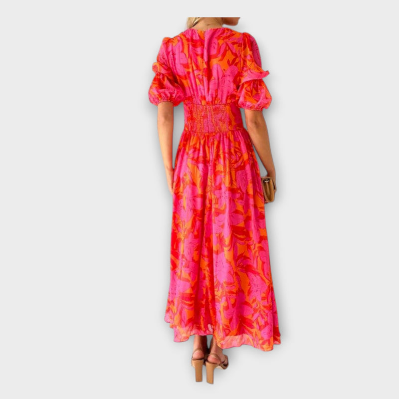 Clara – Chic V-Neck Maxi Dress with Puff Sleeves
