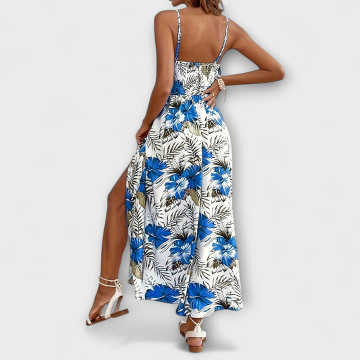 Lena - Maple Floral V-Neck Maxi Dress with Suspenders