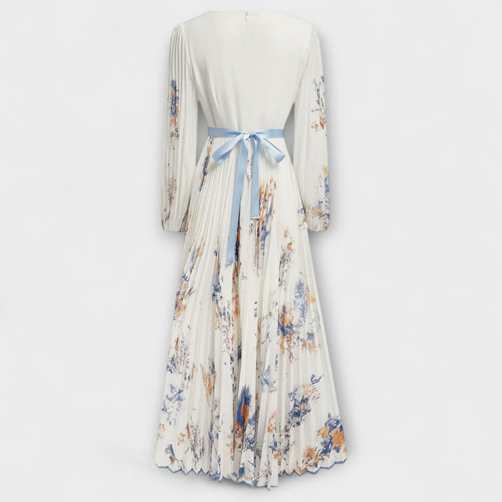 Halston - Chic V-Neck Maxi Dress with Puff Sleeves