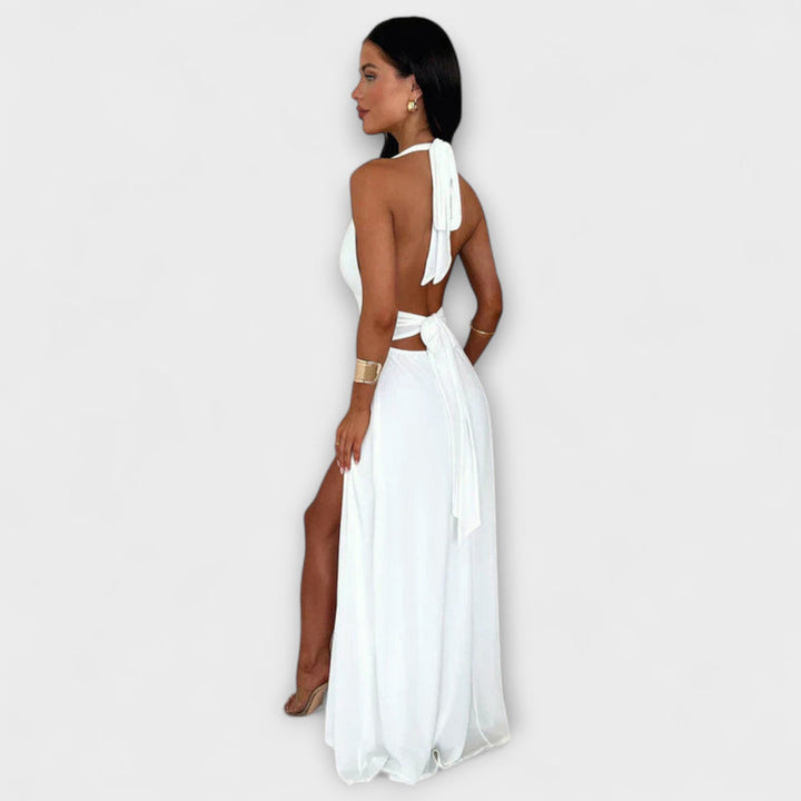 Delia - Backless Party Dress with Lace-Up Plunge Neck