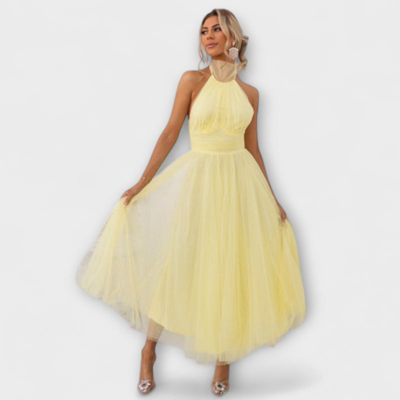 Pearlina - Elegant High Neck Mesh Dress