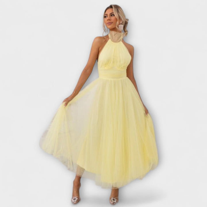 Pearlina - Elegant High Neck Mesh Dress