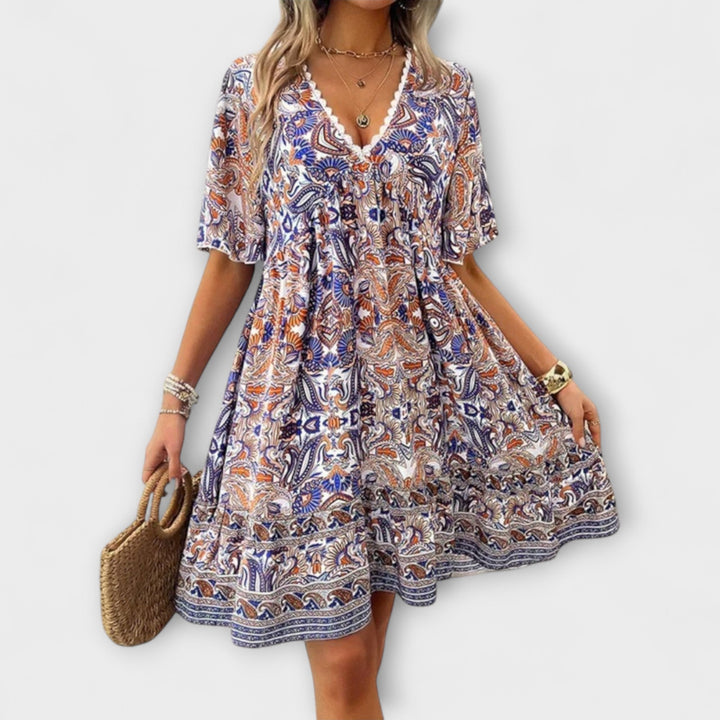 Adriana - Bohemian Paisley Print Mini Dress for Summer