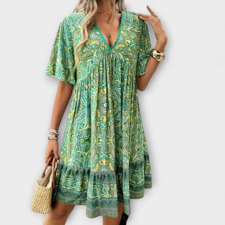Adriana - Bohemian Paisley Print Mini Dress for Summer