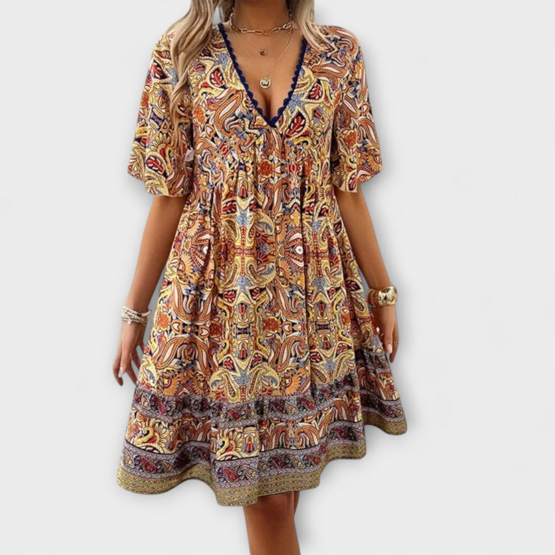 Adriana - Bohemian Paisley Print Mini Dress for Summer