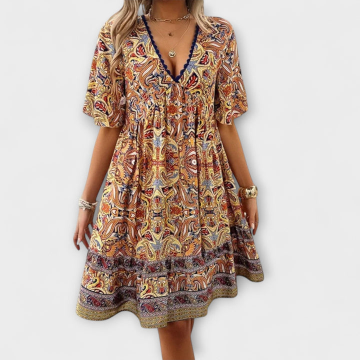 Adriana - Bohemian Paisley Print Mini Dress for Summer