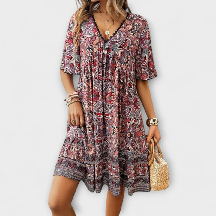 Adriana - Bohemian Paisley Print Mini Dress for Summer