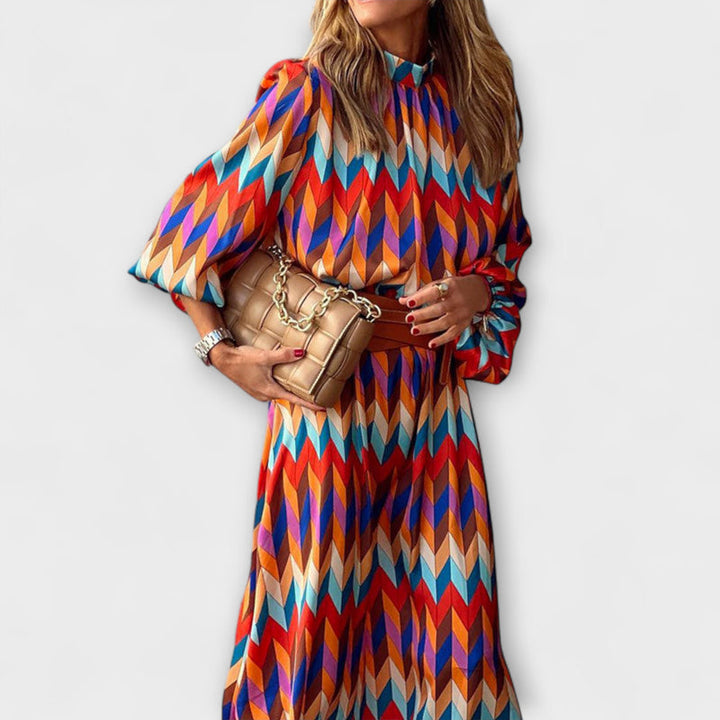 Kaia - Long Party Dress with Geometric Prints