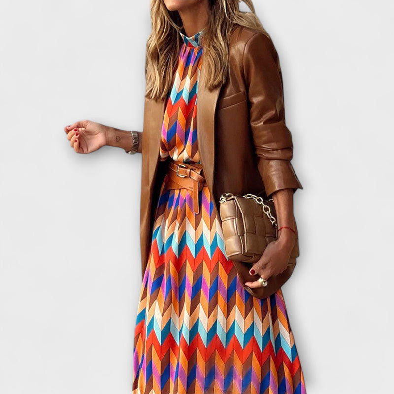 Kaia - Long Party Dress with Geometric Prints