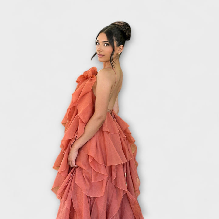 Nephele - Elegant Ruffle Halter Cocktail Dress