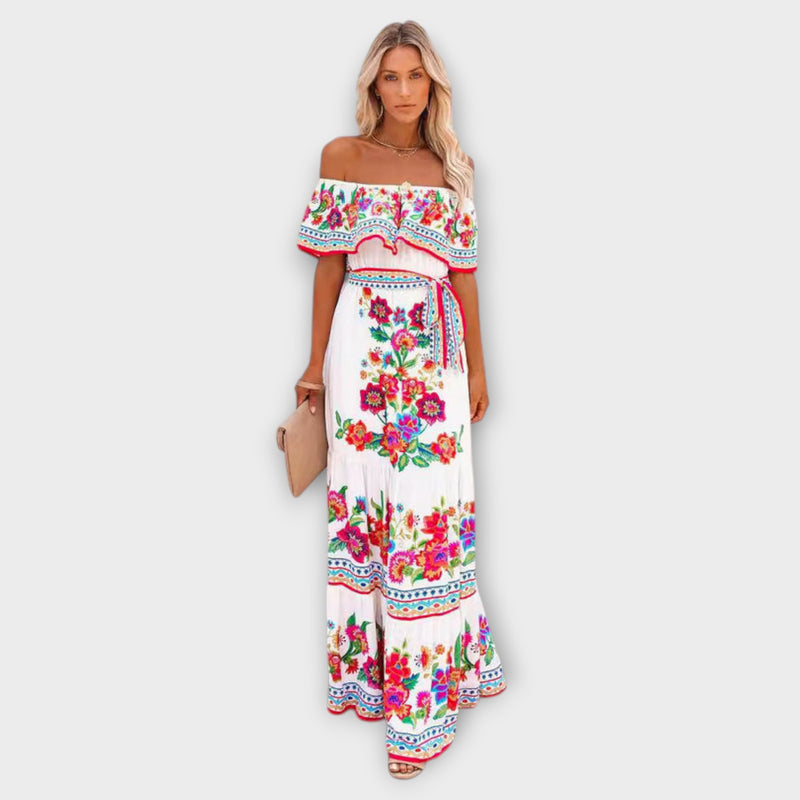 Oceana - Long Printed Lace-Up Dress