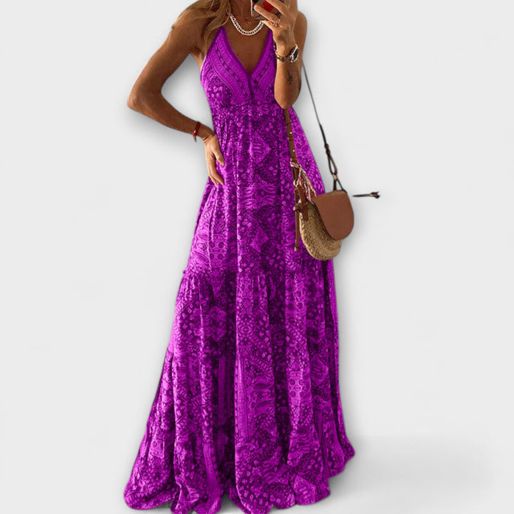 Wren - Bohemian V-Neck Maxi Dress with Spaghetti Straps